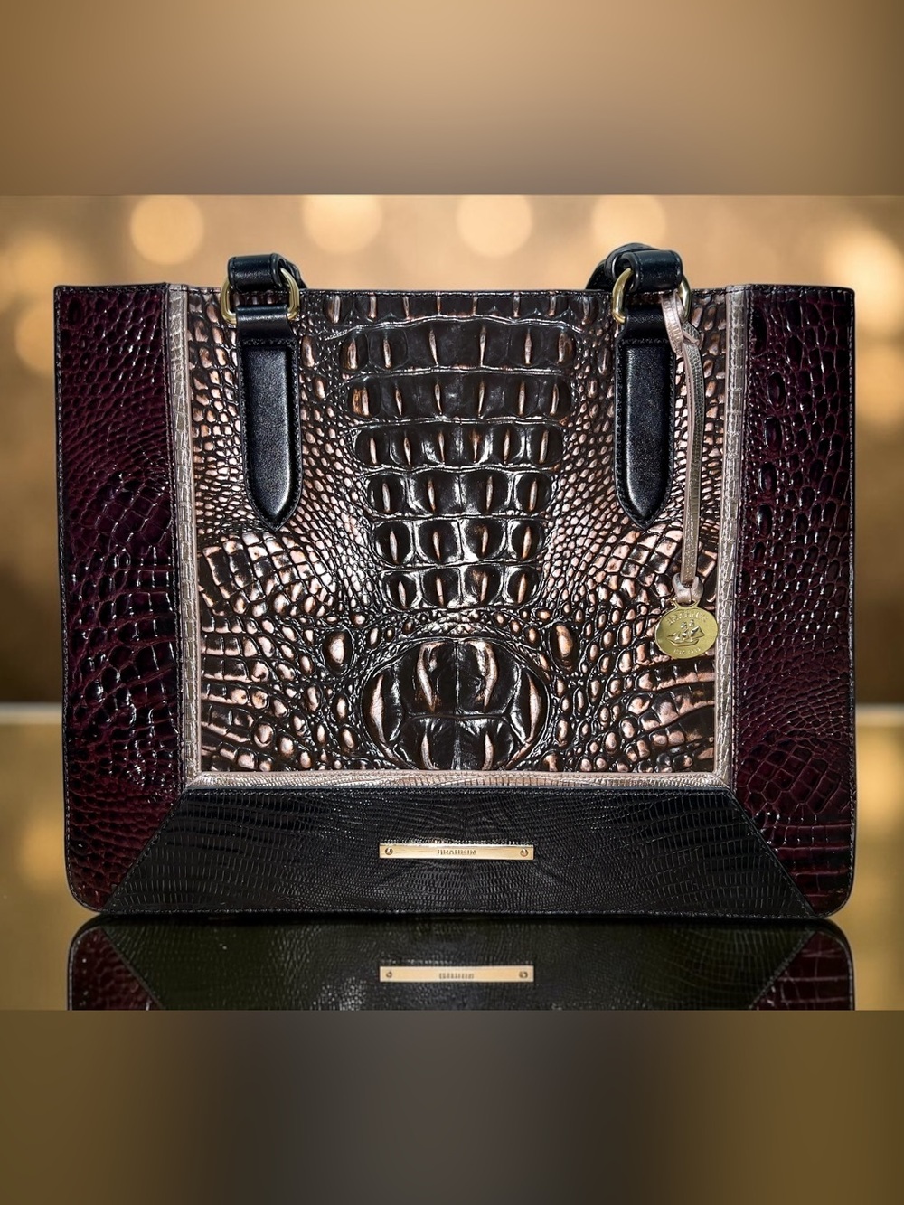 Brahmin Leather CAMILLE Shoulder Tote Bag, Ironwood Lizette